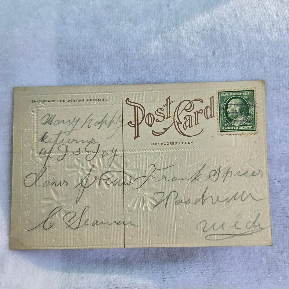 Antique Postcard With Kind Regards‎ Floral Daisies Embossed 1900s Divided Back